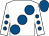 White, large royal blue spots, white sleeves, royal blue spots, royal blue cap (Mr K A Cosby)