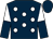 Dark blue, white spots, white and dark blue halved sleeves, dark blue cap (Grace Harris Racing)