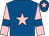 Royal blue, pink star, pink sleeves, royal blue armlets, royal blue cap, pink star (Mrs S M Maine)