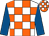 White and orange check, royal blue sleeves, orange and white check cap (Les Oxley And R Stephens)