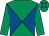 Royal blue & emerald green diabolo, emerald green sleeves, emerald green cap, royal blue diamonds (Gillian Cody)