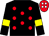 Black, red spots, black sleeves, yellow armlets, red cap, white spots (Mrs Teresa Lyons)