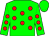 Green body, red spots, green arms, red spots, green cap (Mlle C Bisson)