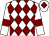 White and maroon diamonds, white sleeves, maroon armlets and diamond on cap (Birdie Racing Club)