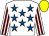 WHITE, ROYAL BLUE stars, WHITE and MAROON striped sleeves, YELLOW cap (E H Jones (Paints) Ltd)