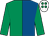 Emerald green and royal blue (halved), emerald green sleeves, white cap, emerald green spots (J E Titley & J Goddard)