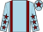 Light blue, maroon braces, light blue sleeves, maroon stars, light blue cap, maroon star (Mr A C Cook)