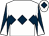 White, dark blue triple diamond, dark blue and white diabolo on sleeves, white cap, dark blue diamond (Mrs Jane Newett & Partner)