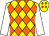 Yellow and orange diamonds, white sleeves (Appletree Stud, M Gumienny & A Signy)