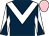 Dark blue, white chevron, diabolo on sleeves, pink cap (Deep Pockets Syndicate)