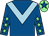 Royal blue, light blue chevron, royal blue sleeves, light green stars, light green cap, royal blue star (Jago And Allhusen)