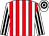 White and red stripes, white and black striped sleeves, hooped cap (Mr G C Woodall & Partners)