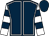 Dark blue, white seams, white and dark blue hooped sleeves, dark blue cap (Mr S G West)