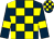 Dark blue and yellow check, dark blue sleeves, yellow armlets (Mr M W Lawrence)