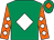 Emerald green, white diamond, orange sleeves, white diamonds, emerald green cap, orange diamond (Mr Eamon Spain)