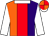 Orange and purple halved, red stripe, white collar and sleeves, orange and red quartered cap, white peak (The Wayfinders)