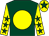 Dark green, yellow disc, yellow sleeves, dark green stars, yellow cap, dark green star (Batsford Stud Racing Club)
