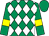 Emerald green and white diamonds, emerald green sleeves, yellow armlets, emerald green cap (Mr Timothy J Rooney)