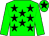 green, black stars, green sleeves, black star on cap (Dennis,gordon,gamble)