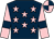 Dark blue, pink stars, pink sleeves, dark blue armlets, quartered cap (Dr David Adam)