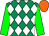 Emerald green & white diamonds, green sleeves, orange cap (Oliver Curtis)