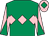 Emerald green, pink triple diamond, pink and emerald green diabolo on sleeves, pink cap, emerald green diamond (Mrs Belinda Wickens)