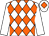 White & orange diamonds, white sleeves, white cap, orange diamond (W J Austin)