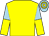 Yellow, light blue and yellow halved sleeves, light blue and yellow hooped cap (Mick Jaselsky & Partner)