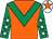 Orange, emerald green chevron, emerald green sleeves, white stars, white cap, orange star (The Three Cabelleros)