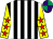 Black and white stripes, yellow sleeves, red stars, purple and emerald green quartered cap (Mark E Smith,brake Horse Power Syndica)