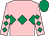 Pink, emerald green triple diamond, diamonds on sleeves, emerald green cap (Mrs C Loughnane)