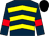 Dark blue, yellow chevrons, dark blue sleeves, red armlets, black cap (Mrs D J Hughes)