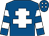 Royal blue, white cross of lorraine, hooped sleeves and diamonds on cap (Mr Simon Lockyer)