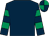 Dark blue, emerald green hooped sleeves, quartered cap (Davies Pilkington Yarborough Brooke)
