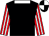 Black, white collar, red and white striped sleeves, black and white quartered cap (Mrs J M Abbott)
