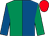 Royal blue & emerald green halved, sleeves reversed, red cap (Natalie Gilligan)