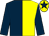 Yellow & dark blue halved, dark blue sleeves, dark blue star on cap (Julie Routledge-Martin & David R Martin & Dan Hall)