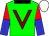 Green, bright yellow v bib, black collar, red and blue halved sleeves, white cap (International Racing Club (nom: M De Haast) (messr)