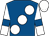 Royal blue, large white spots, white sleeves, royal blue armlets, white cap (Mr A Court & Partner)