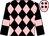 Black and pink diamonds, black sleeves, pink armlets, pink cap, black diamonds (Five Star Racing Group)