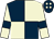 Dark blue and beige (quartered), beige sleeves, dark blue armlets, dark blue cap, beige spots (Mr A Lewers)