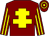 Maroon, yellow cross of lorraine, striped sleeves, hooped cap (Tasker-brown & Partners)