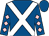 Royal blue, white cross belts, royal blue sleeves, pink diamonds (The Friday Lunch Club)