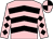 Pink, black chevrons, diamonds on sleeves, quartered cap (Mr & Mrs C D Denver)