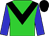 Lime green, black chevron, blue sleeves, black cap (Ch Bougon)