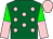 Kelly green, pink dots, green and pink halved sleeves, pink cap (Patricia Generazio)