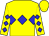 Yellow, blue diamond hoop, blue diamonds on sleeves, yellow cap (Monica McGoey)