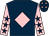 Dark blue, pink diamond, pink sleeves, dark blue stars, dark blue cap, pink stars (Mr J A Hall)