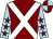 Maroon, white cross belts, light blue sleeves, maroon stars, maroon and light blue quartered cap (Gowing's Eleven)
