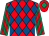 Red and royal blue diamonds, emerald green and red striped sleeves, red cap, emerald green diamond (Derek & Cheryl Holder)